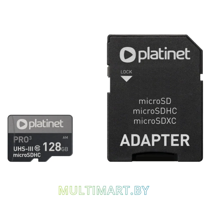 Карта памяти Platinet PMMSDX128UIII 128GB (с адаптером)